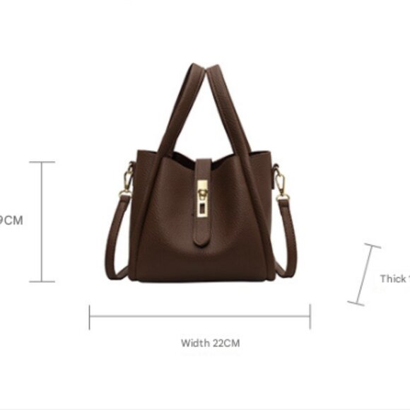 Brown PU Leather Turn Lock Mini Tote - Picture 6 of 6